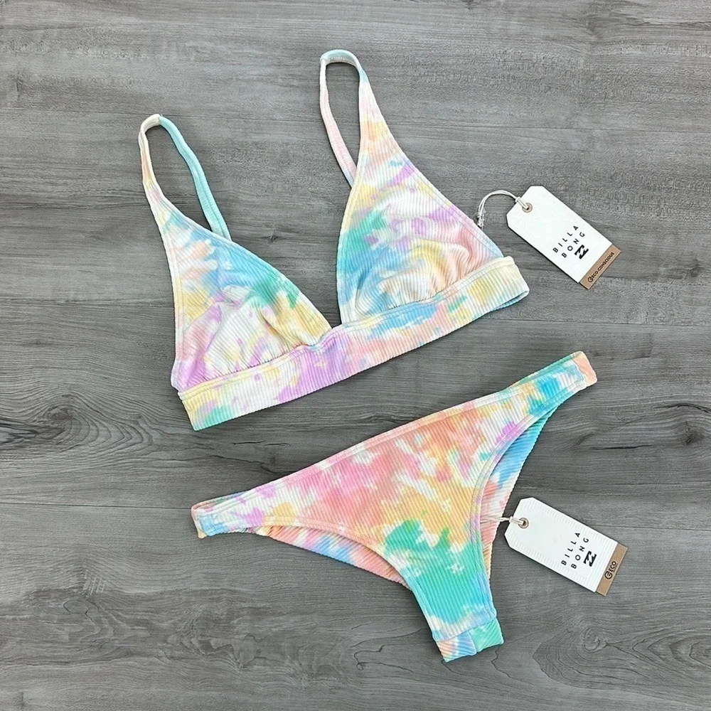 ☀️BILLABONG☀️ RAINBOW TIDE BANDED RAINBOW TIDE TANGA BIKINI SET - Picture 2 of 11